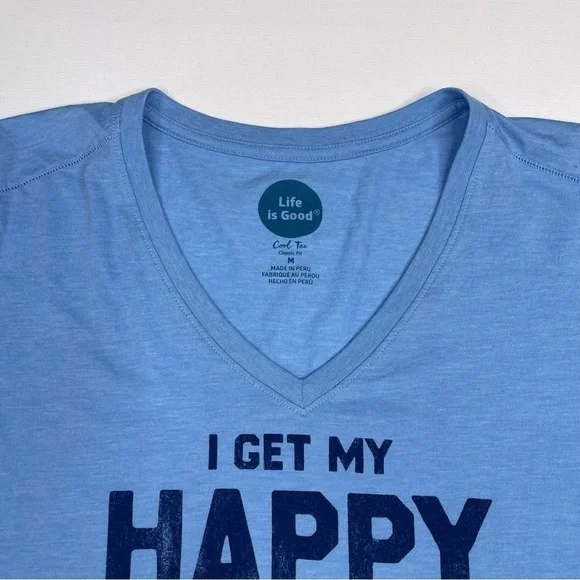 Life is Good Tshirt Blue V Neck Happy Hour Gym Workout Yoga Beach Hiking Gorp - Picture 5 of 10